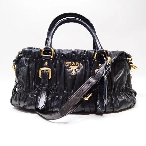 Authentic Prada Hand Bag Nappa Gaufre 2way Black Leather mn720-121725 - Picture 1 of 16